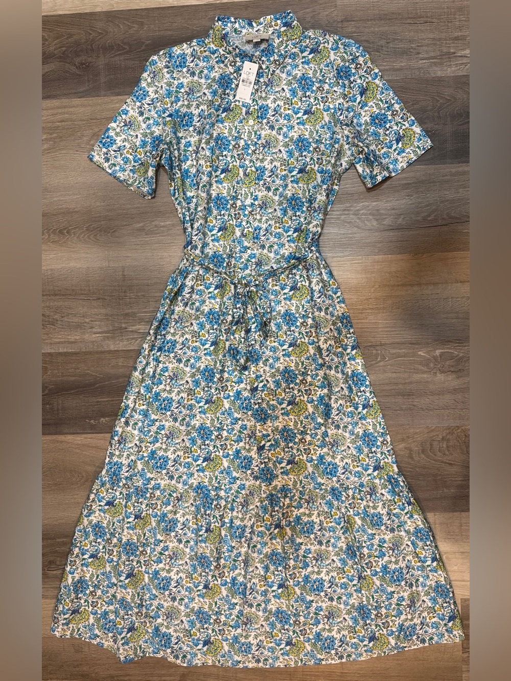 LOFT Collared Button Down Maxi Dress with Peacocks & Floral Print